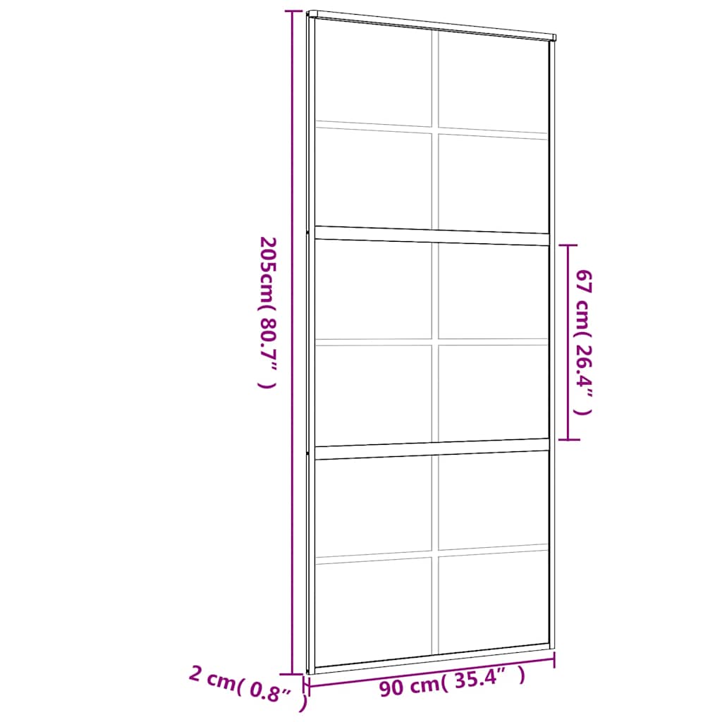 skydedør 90x205 cm klart sikkerhedsglas og aluminium guldfarvet