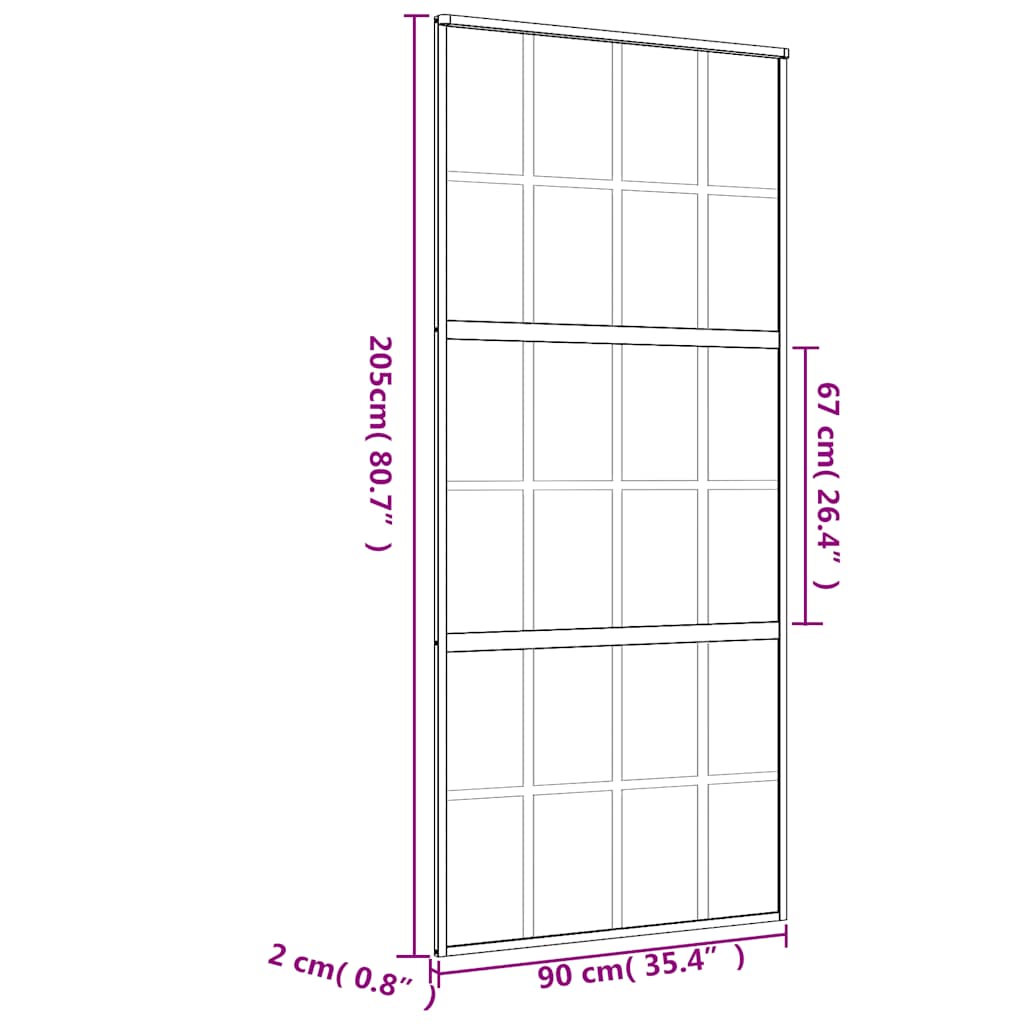 skydedør 90x205 cm matteret sikkerhedsglas og aluminium gylden