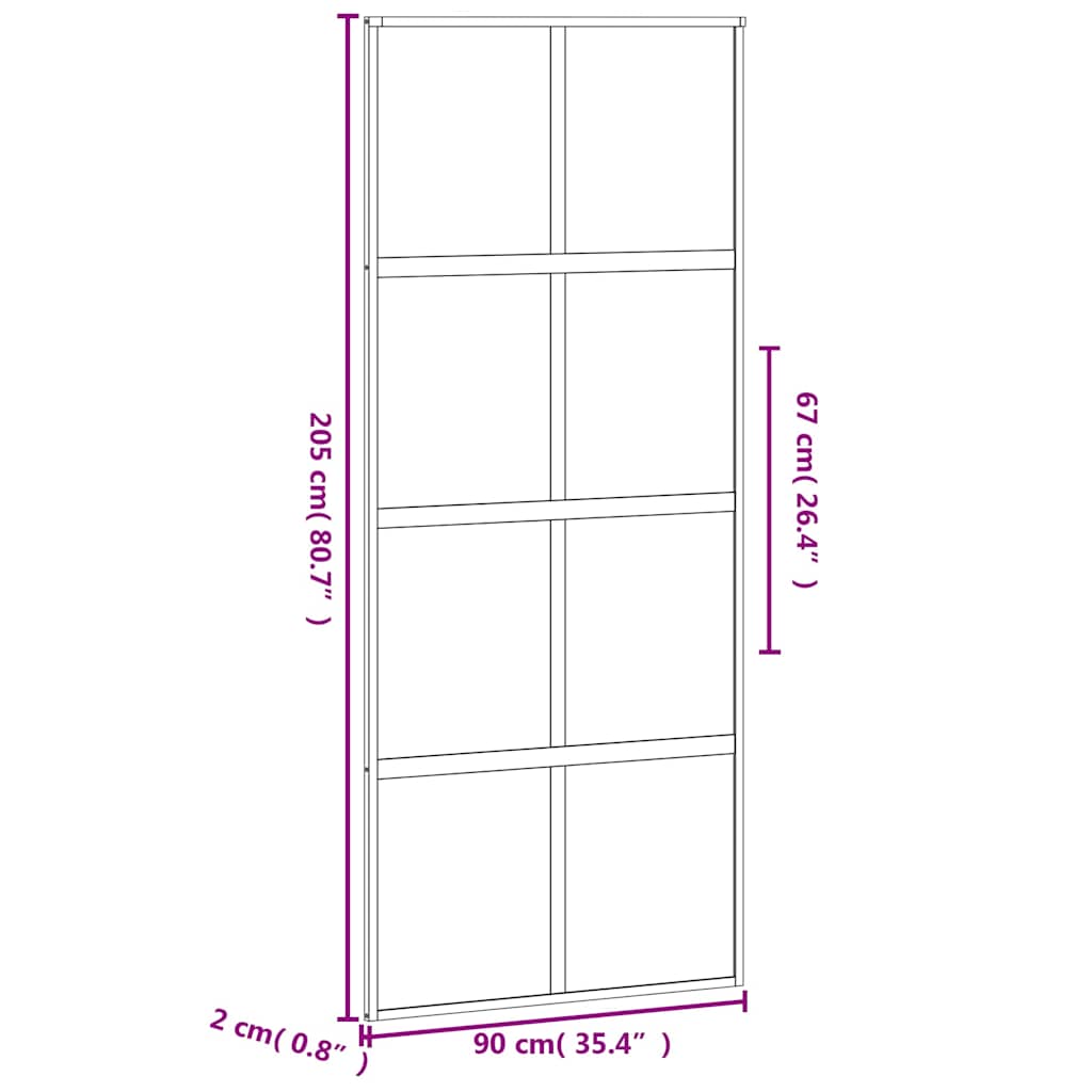 skydedør 90x205 cm hærdet glas og aluminium sort