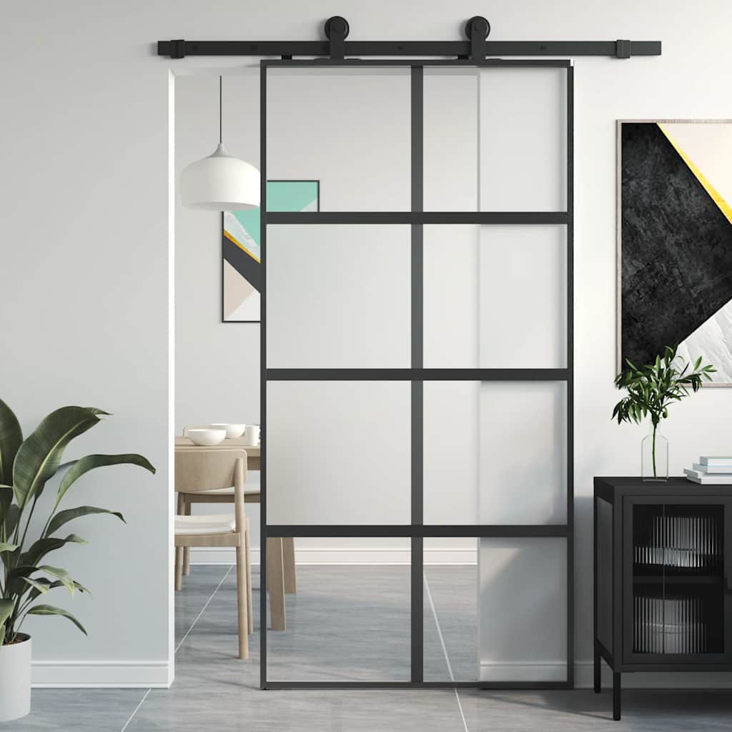 skydedør 102,5x205 cm hærdet glas og aluminium sort