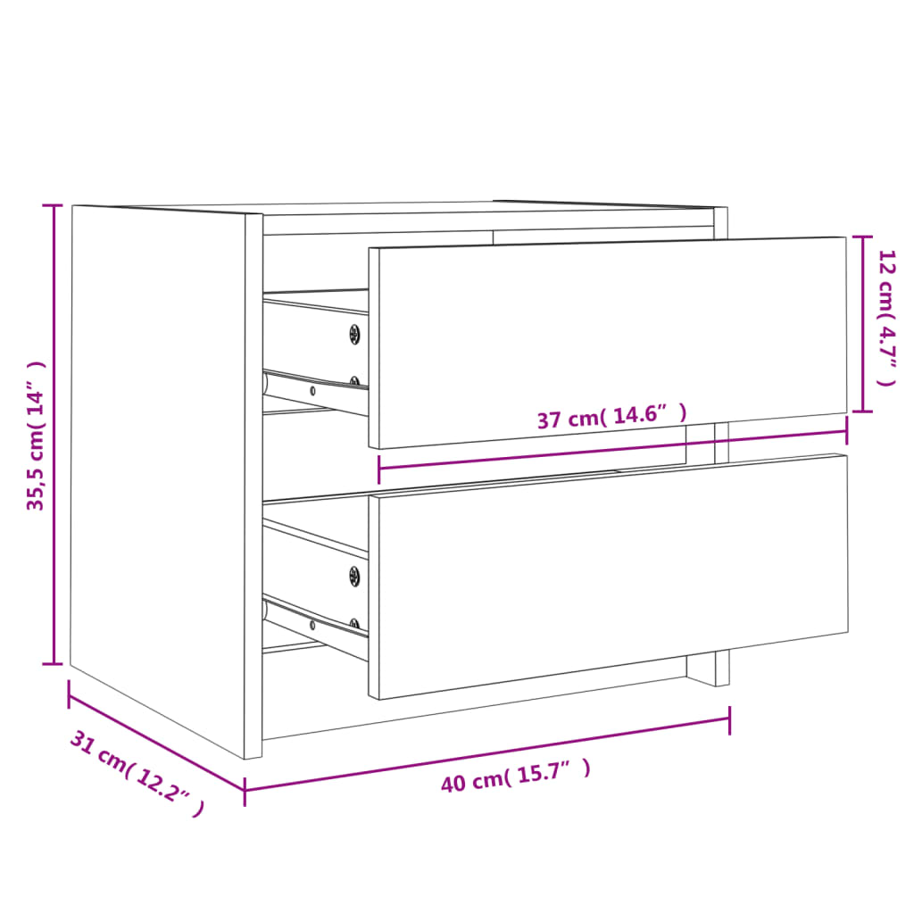 sengebord 40x31x35,5 cm massivt fyrretræ hvid