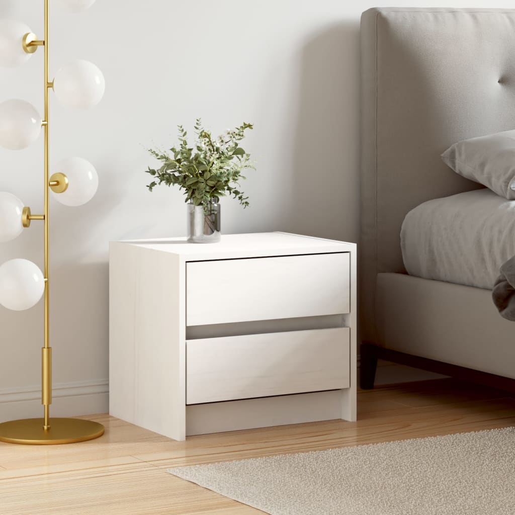 sengebord 40x31x35,5 cm massivt fyrretræ hvid billede