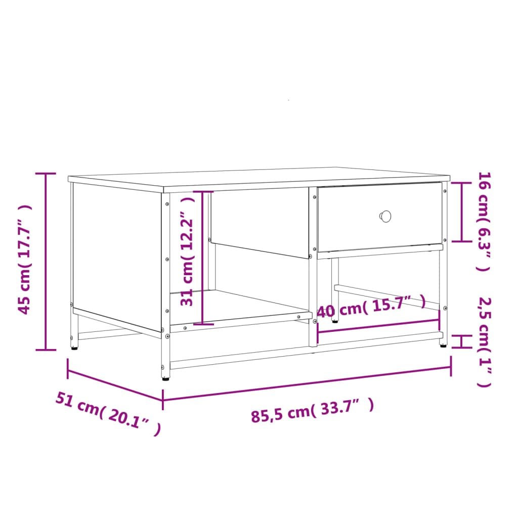 sofabord 85,5x51x45 cm konstrueret træ sort