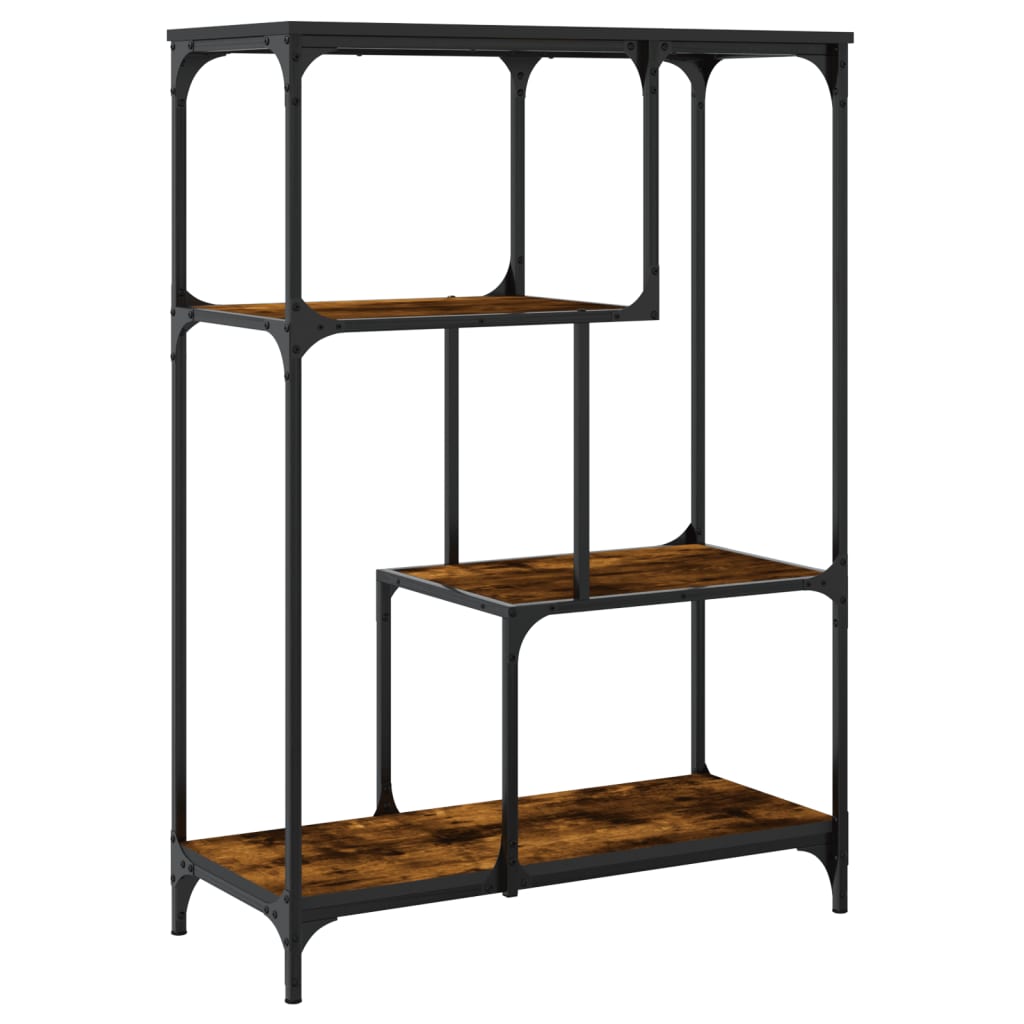 bogreol 81x36x115 cm konstrueret træ og jern røget egetræsfarve