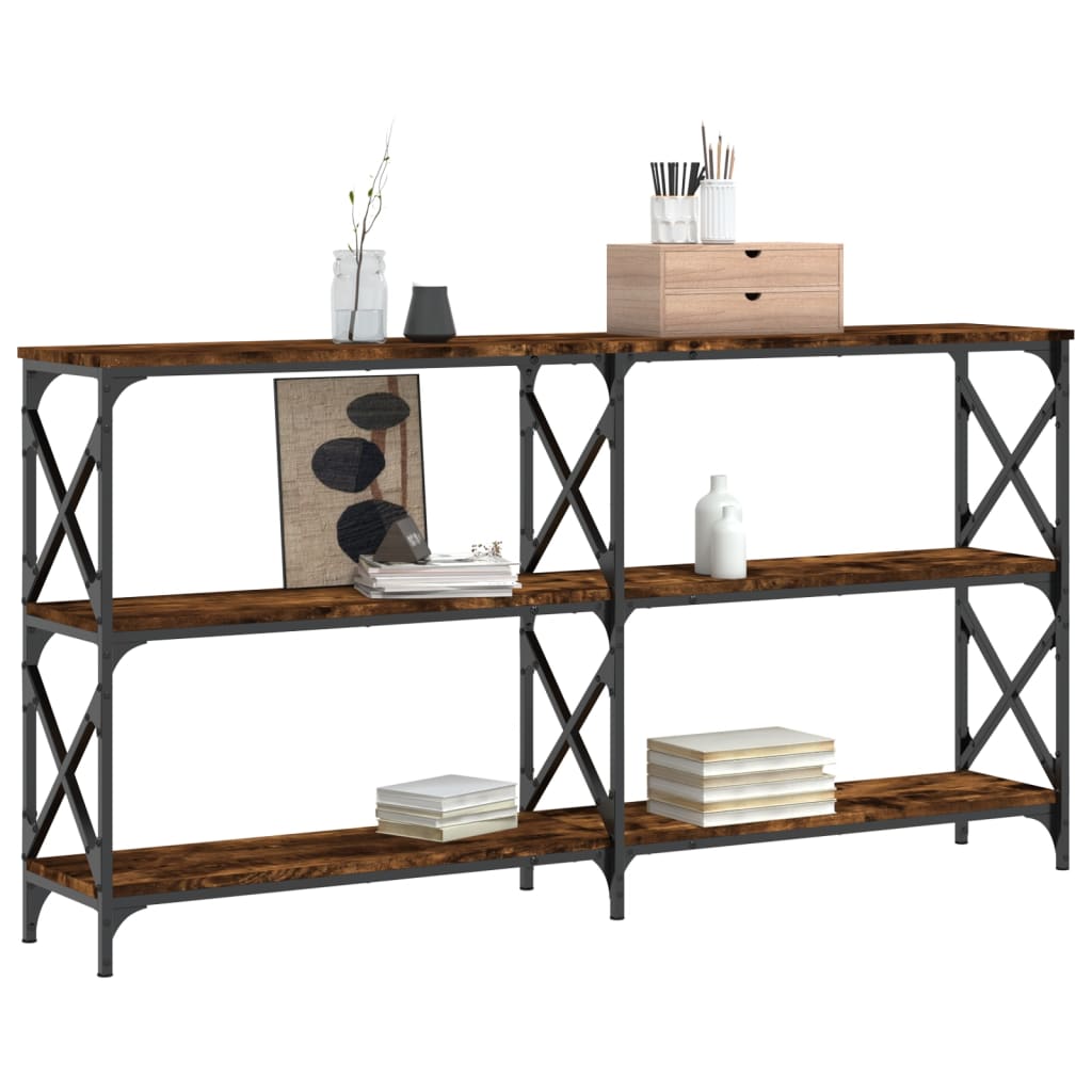 konsolbord 156x28x80,5 cm konstrueret træ røget egetræsfarve
