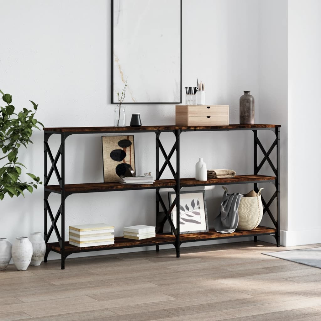 konsolbord 156x28x80,5 cm konstrueret træ røget egetræsfarve