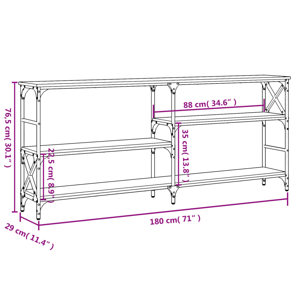 konsolbord 180x29x76,5 cm konstrueret træ sonoma-eg