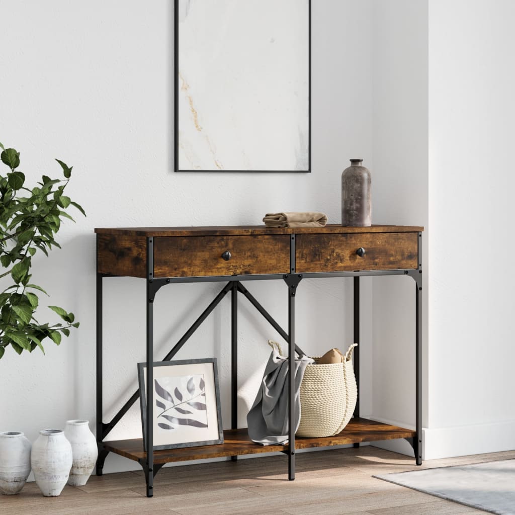 konsolbord 100x39x78,5 cm konstrueret træ røget egetræsfarve