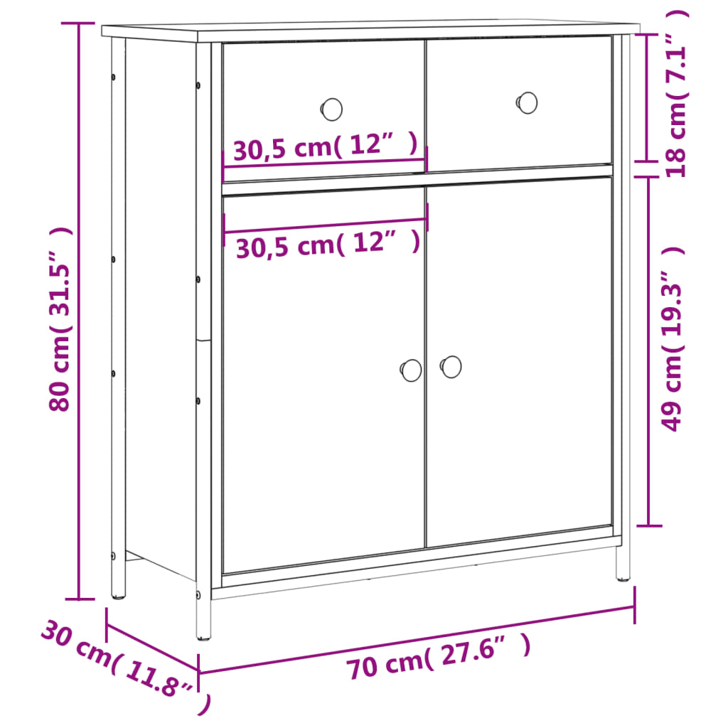 skænk 70x30x80 cm konstrueret træ røget egetræsfarve