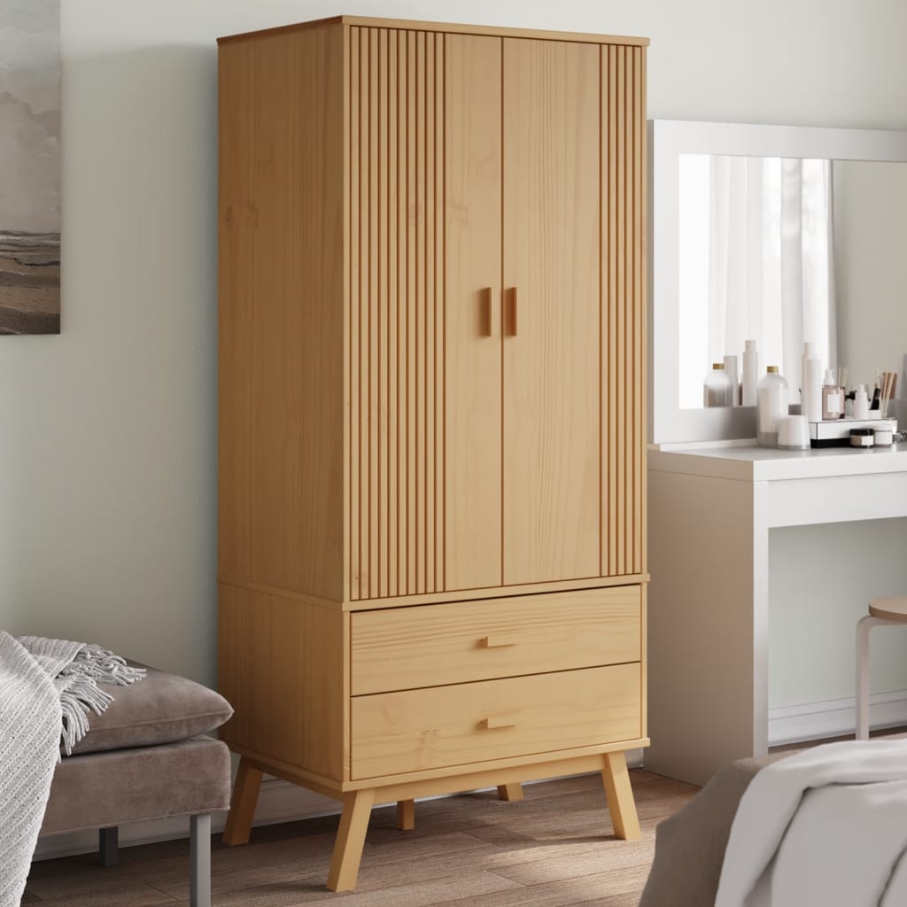 klædeskab OLDEN 76,5x53x172 cm massivt fyrretræ brun billede