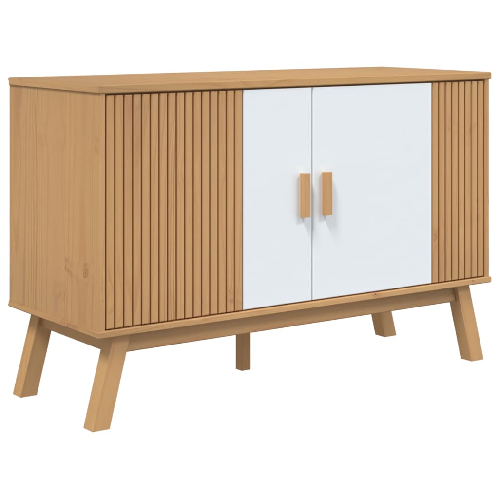 skænk OLDEN 114x43x73,5 cm massivt fyrretræ hvid og brun