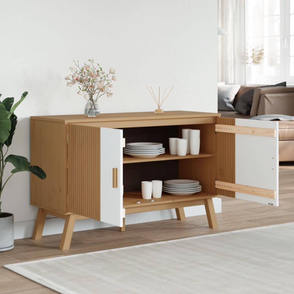 skænk OLDEN 114x43x73,5 cm massivt fyrretræ hvid og brun