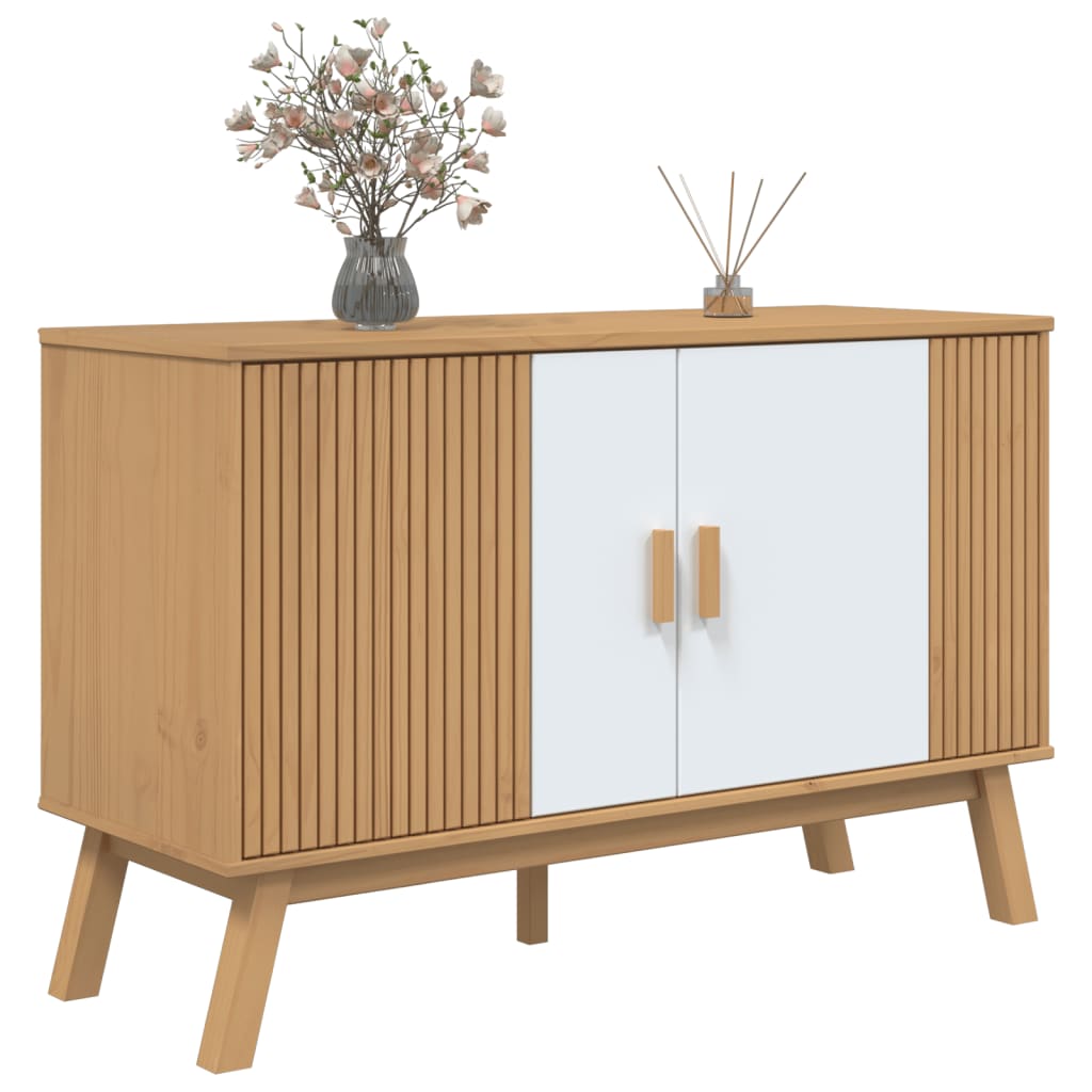 skænk OLDEN 114x43x73,5 cm massivt fyrretræ hvid og brun