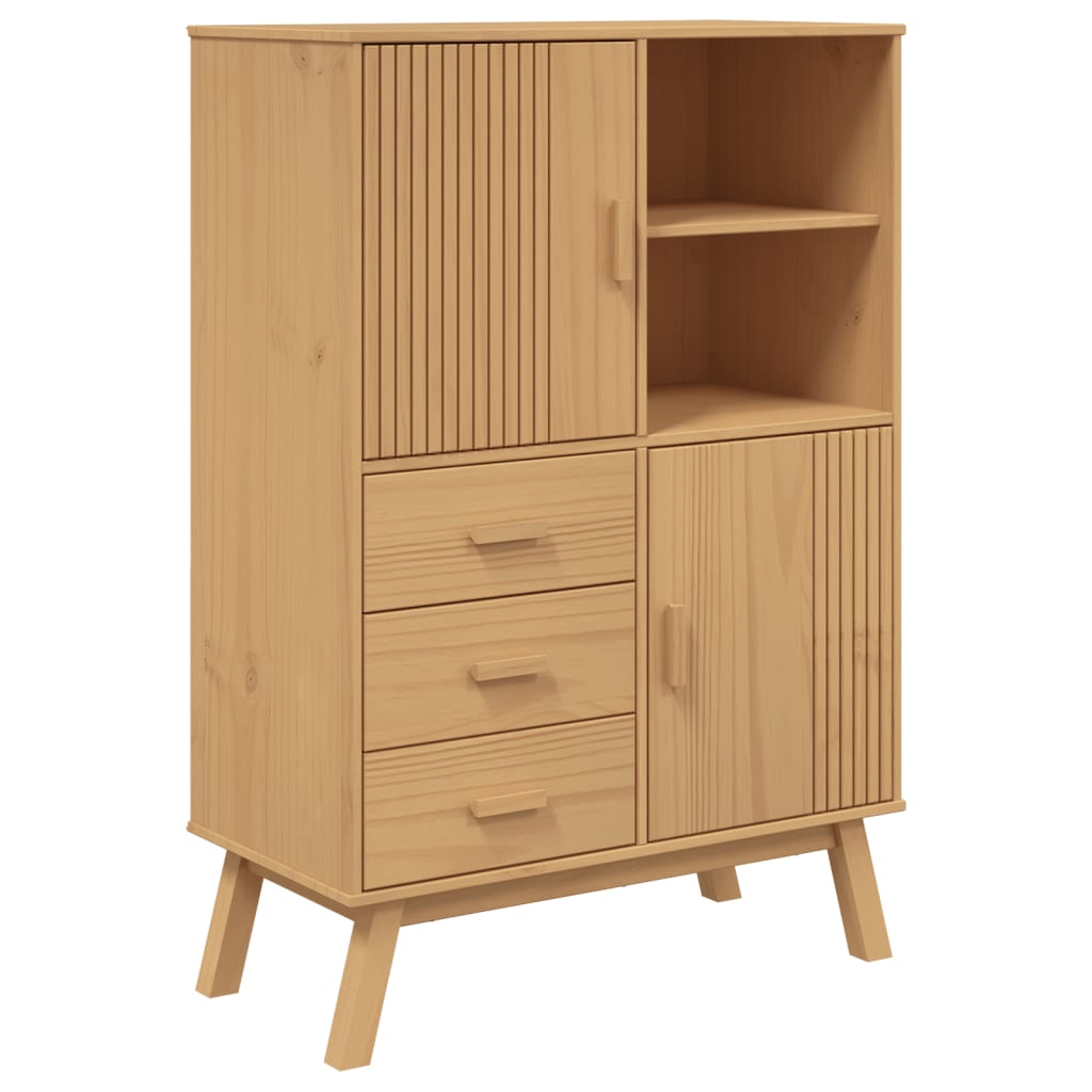 skab OLDEN 85x43x125 cm massivt fyrretræ brun