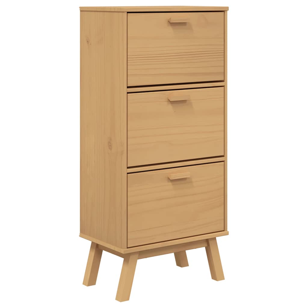 skoskab OLDEN 55x35x120 cm massivt fyrretræ brun