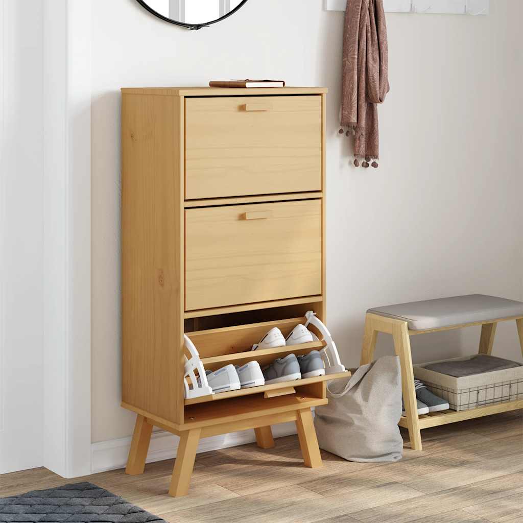 skoskab OLDEN 55x35x120 cm massivt fyrretræ brun