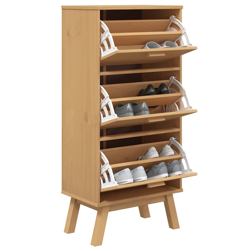 skoskab OLDEN 55x35x120 cm massivt fyrretræ brun