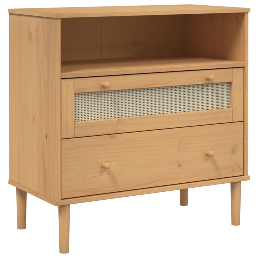 skænk SENJA 80x40x80 cm rattan-look massivt fyrretræ brun