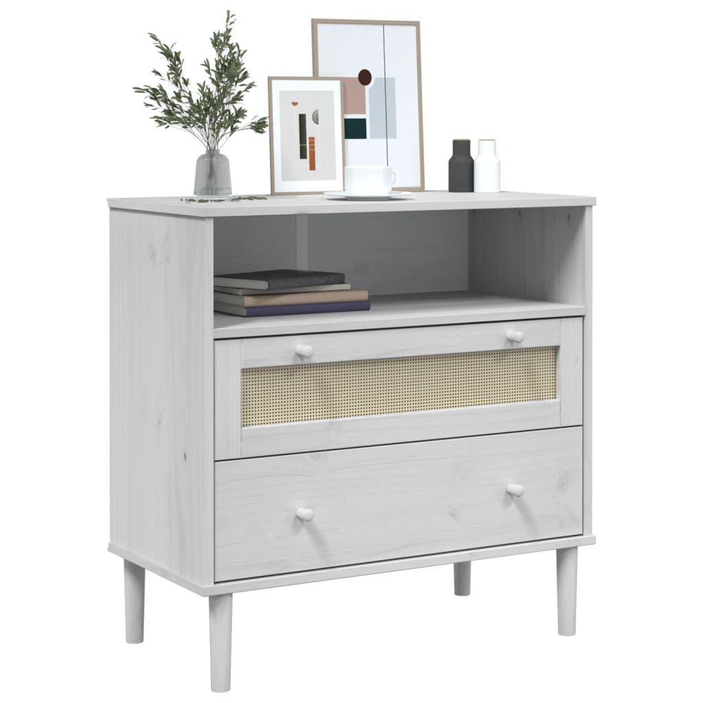 skænk SENJA 80x40x80 cm rattan-look massivt fyrretræ hvid