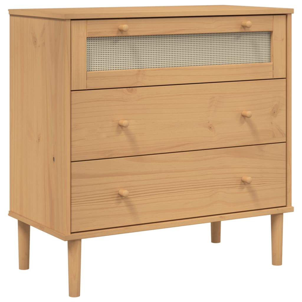 kommode SENJA rattanlook 80x40x80 cm massivt fyrretræ brun