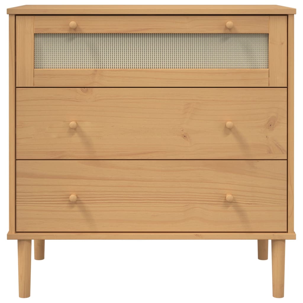 kommode SENJA rattanlook 80x40x80 cm massivt fyrretræ brun