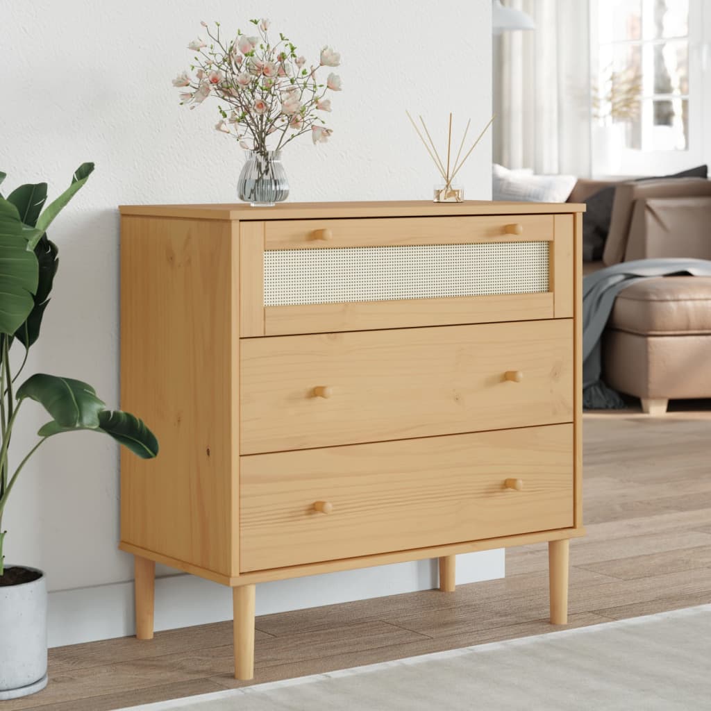kommode SENJA rattanlook 80x40x80 cm massivt fyrretræ brun billede