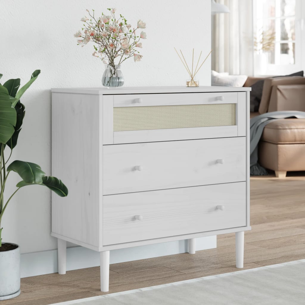 kommode SENJA rattanlook 80x40x80 cm massivt fyrretræ hvid billede