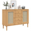 skænk SENJA 112x40x80 cm rattan-look massivt fyrretræ brun