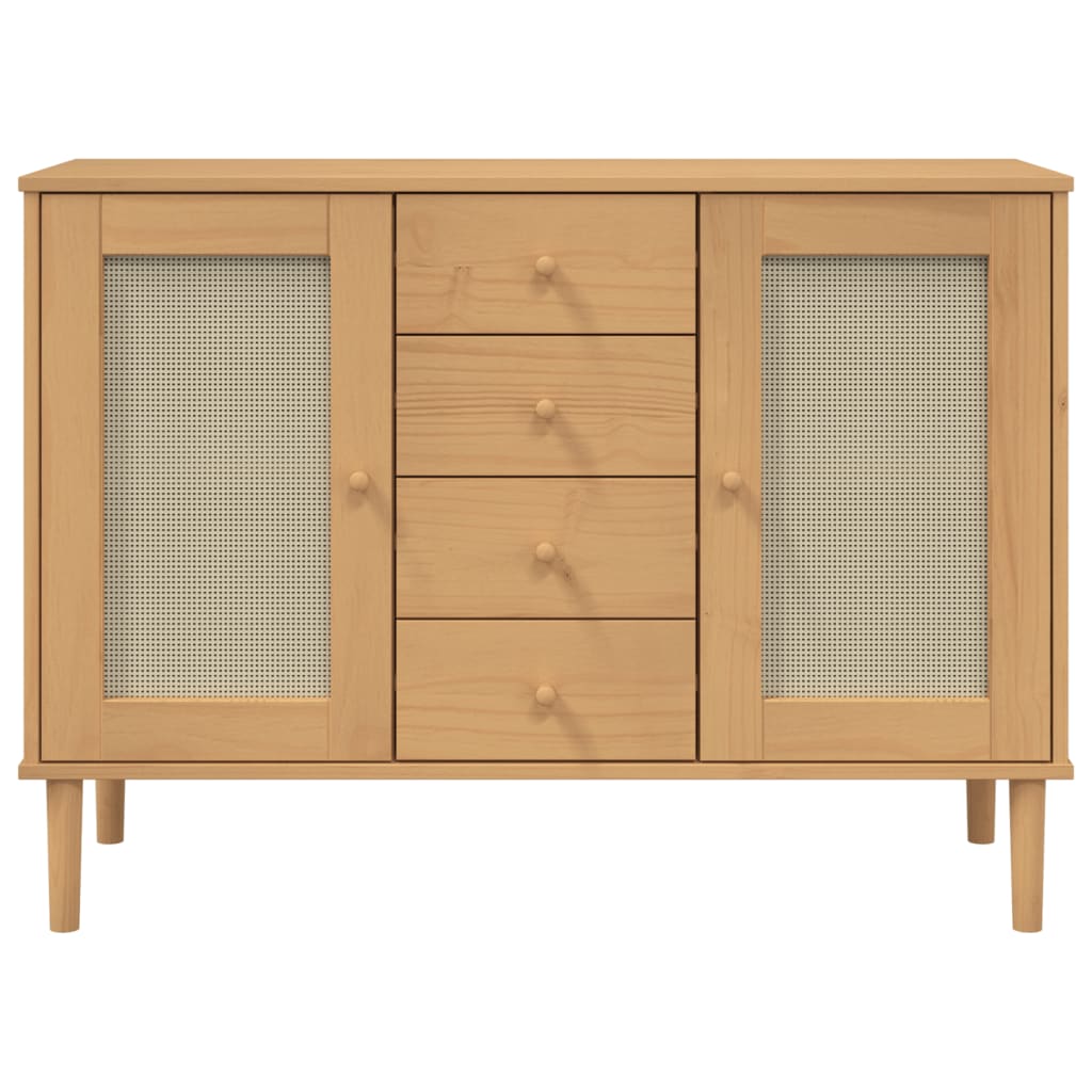 skænk SENJA 112x40x80 cm rattan-look massivt fyrretræ brun