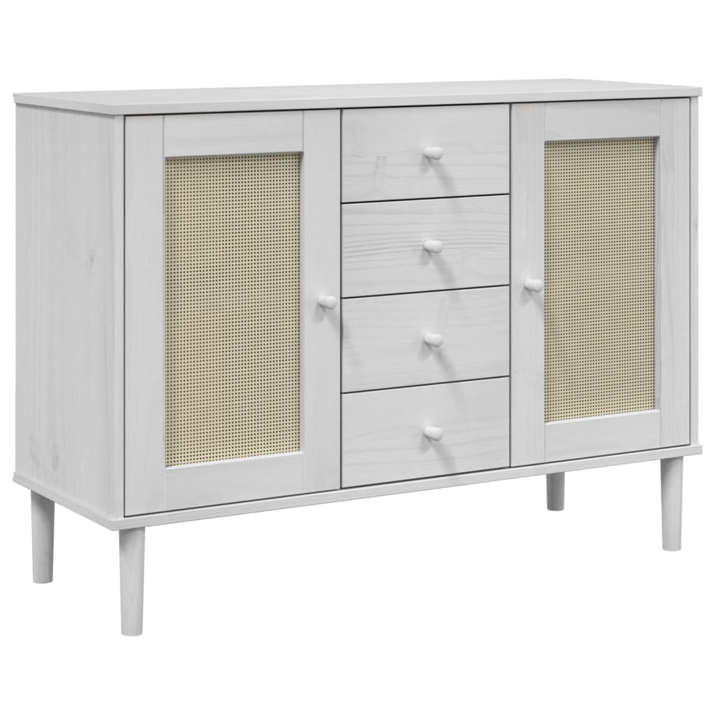 skænk SENJA 112x40x80 cm rattan-look massivt fyrretræ hvid