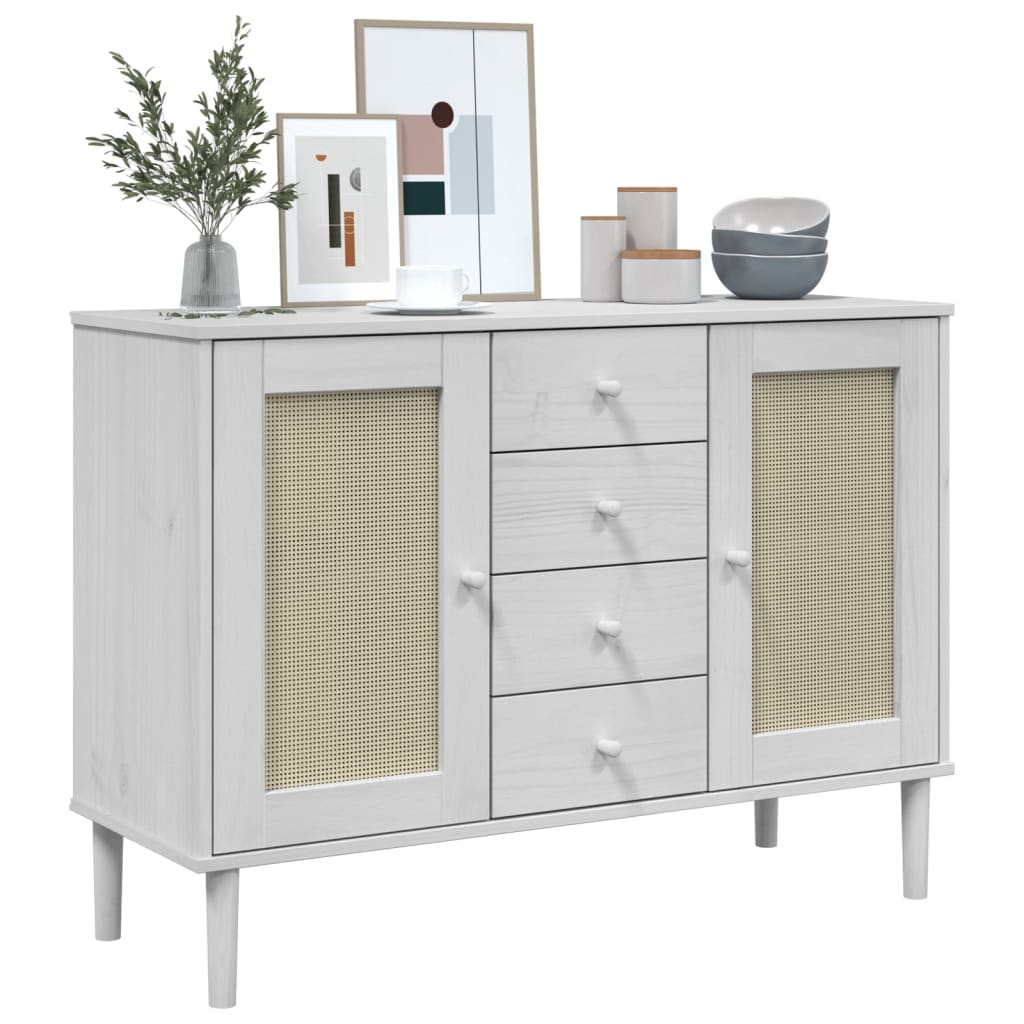 skænk SENJA 112x40x80 cm rattan-look massivt fyrretræ hvid