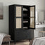 klædeskab SENJA 90x55x175 cm rattan-look massivt fyrretræ sort