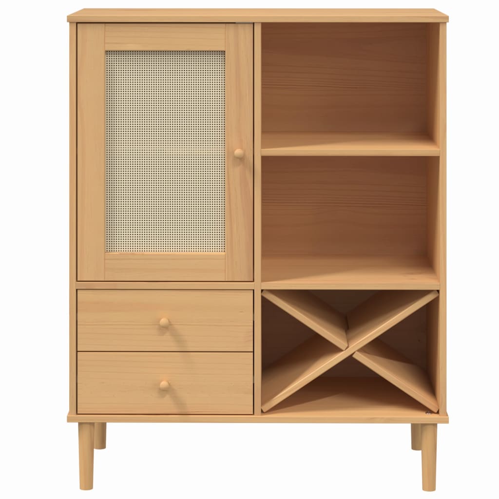 skænk SENJA 90x40x112 cm rattan-look massivt fyrretræ brun