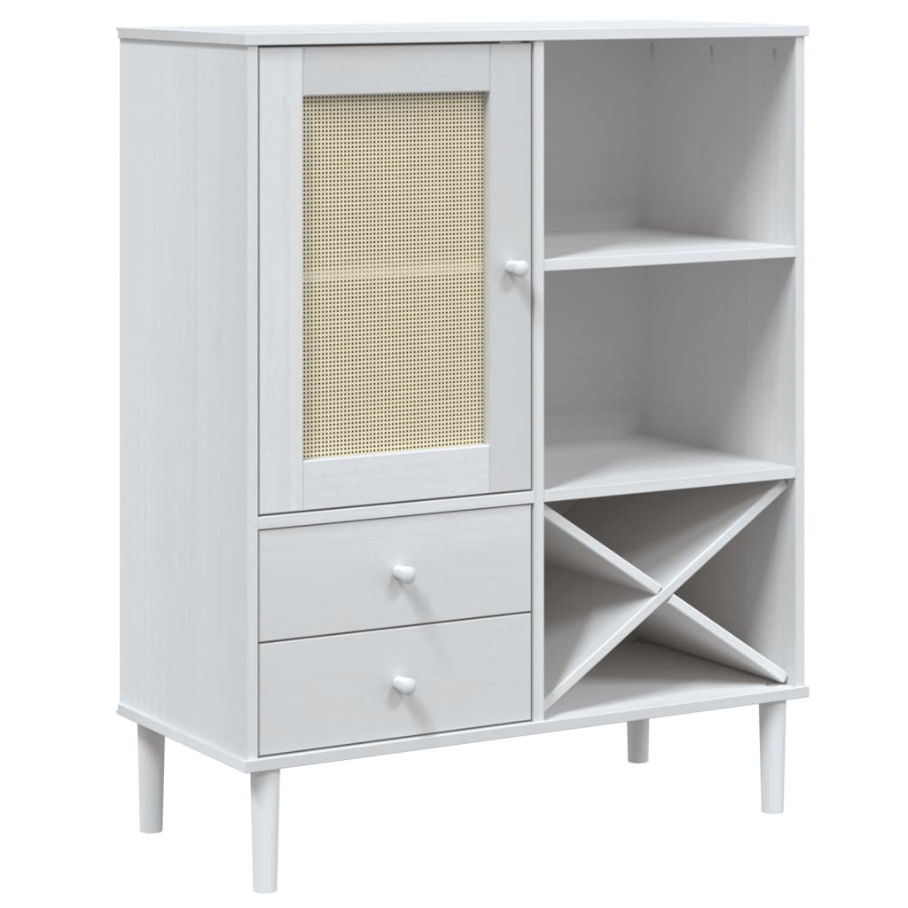 skænk SENJA 90x40x112 cm rattan-look massivt fyrretræ hvid