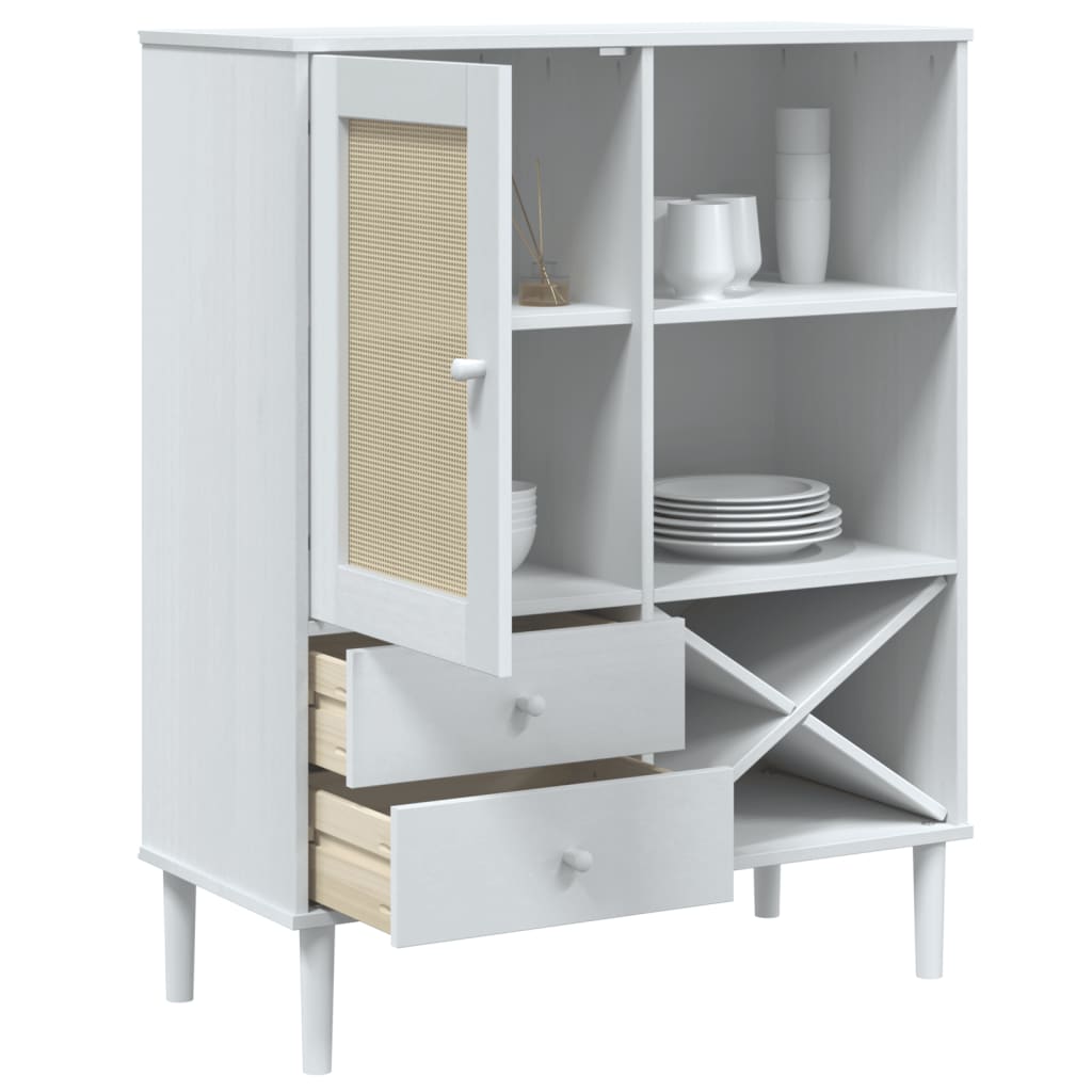 skænk SENJA 90x40x112 cm rattan-look massivt fyrretræ hvid