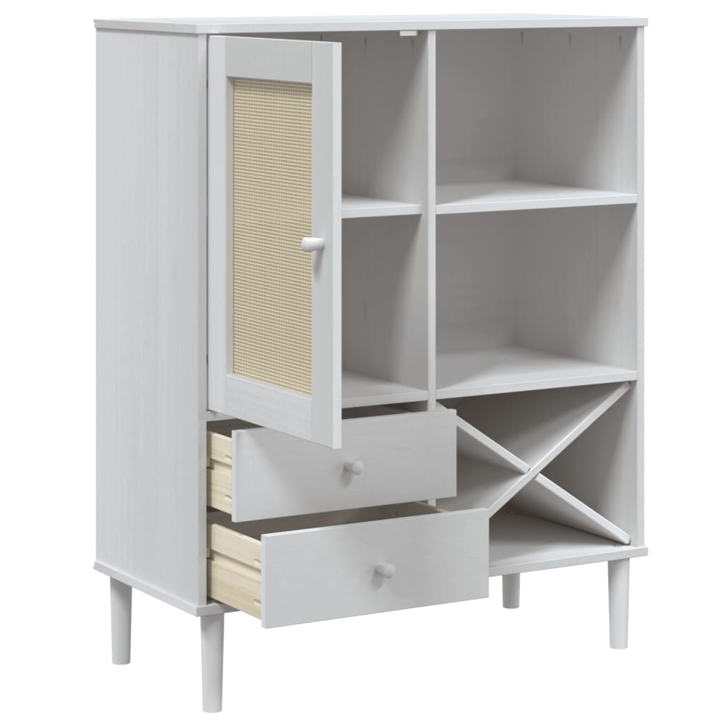 skænk SENJA 90x40x112 cm rattan-look massivt fyrretræ hvid