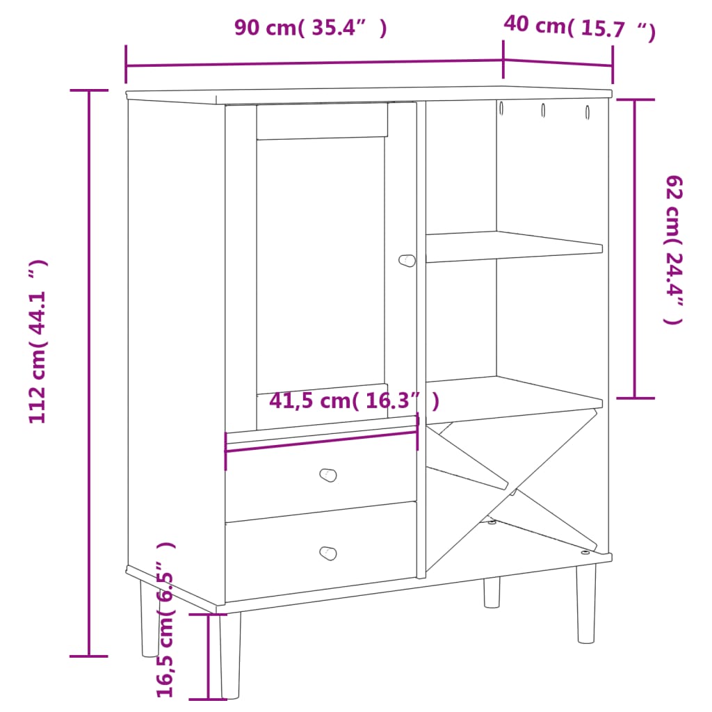 skænk SENJA 90x40x112 cm rattan-look massivt fyrretræ hvid