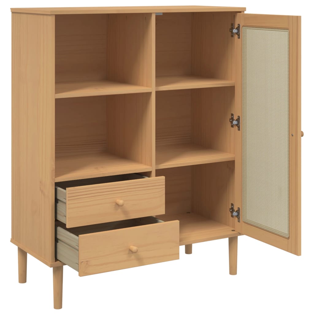 skænk SENJA 90x40x112 cm rattan-look massivt fyrretræ brun