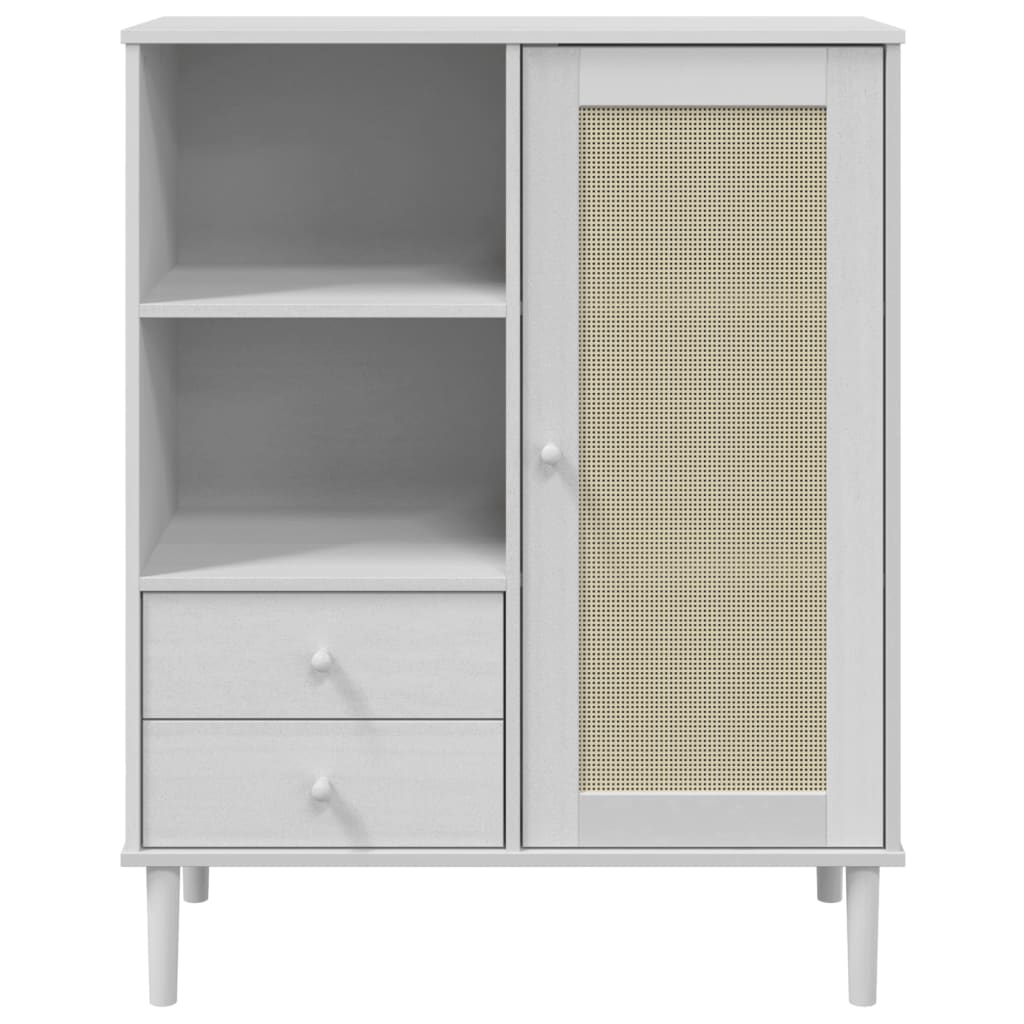 skænk SENJA 90x40x112 cm rattan-look massivt fyrretræ hvid