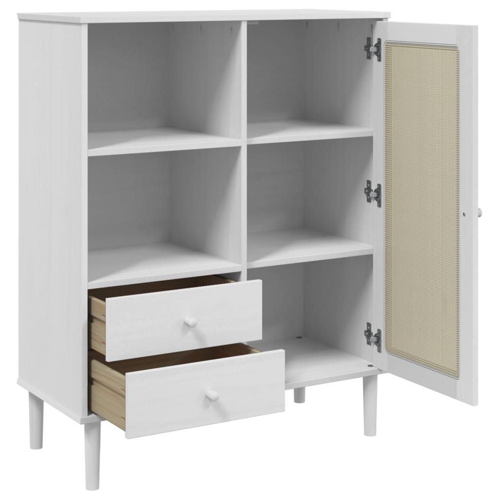 skænk SENJA 90x40x112 cm rattan-look massivt fyrretræ hvid