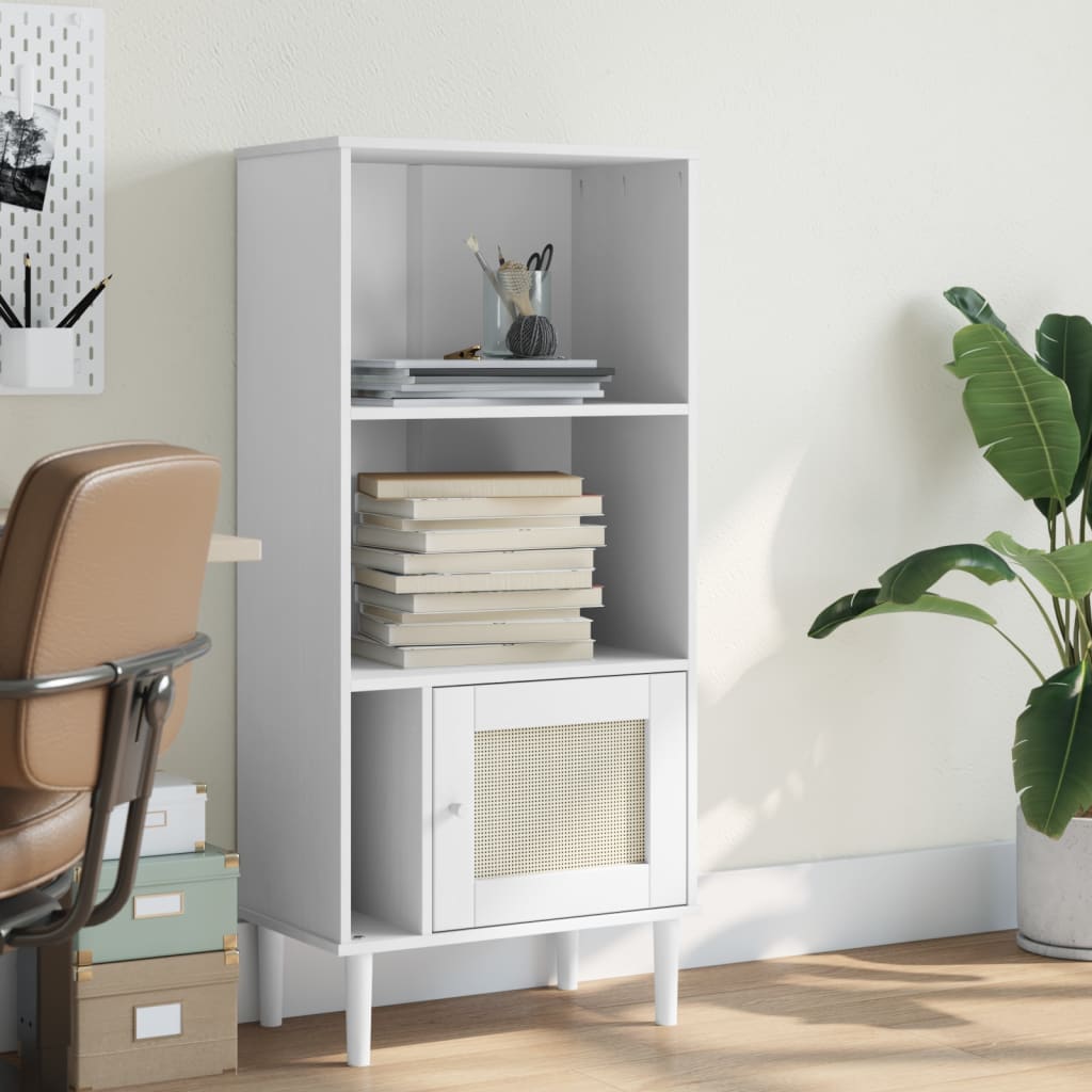 skænk SENJA 60x35x130 cm rattanlook massivt fyrretræ hvid