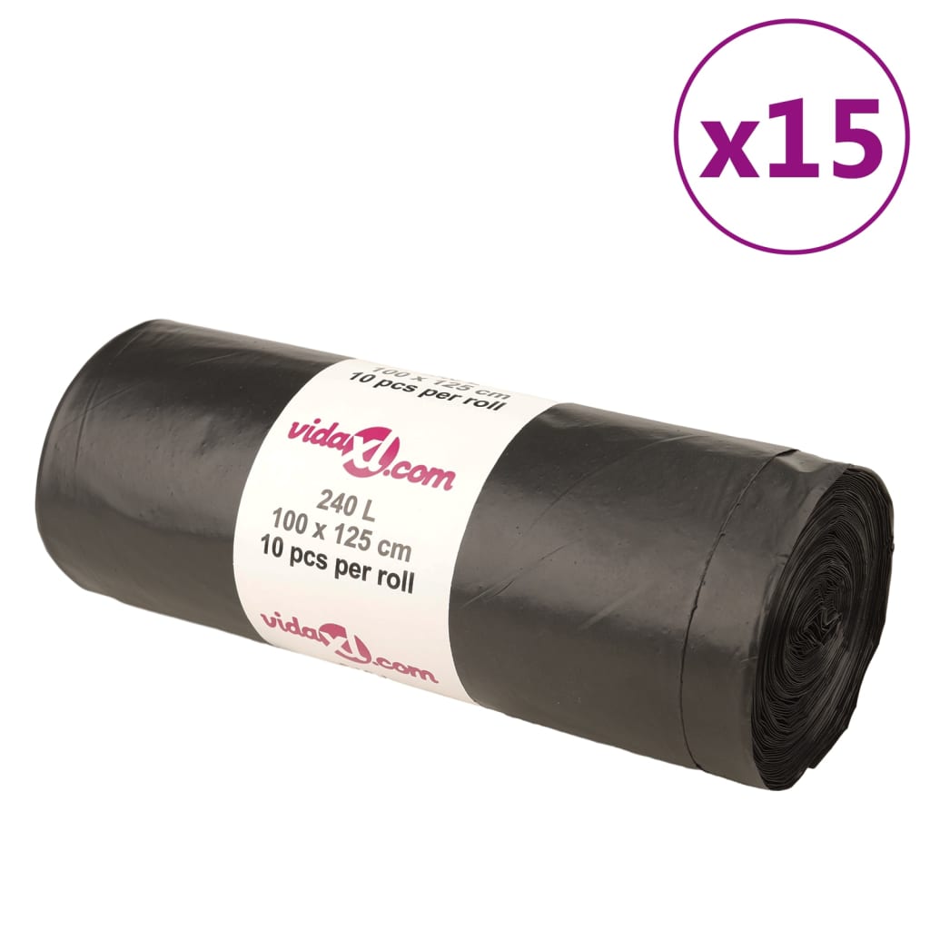Affaldsposer 240 l - 150 stk. sort, LDPE, 100 × 125 cm