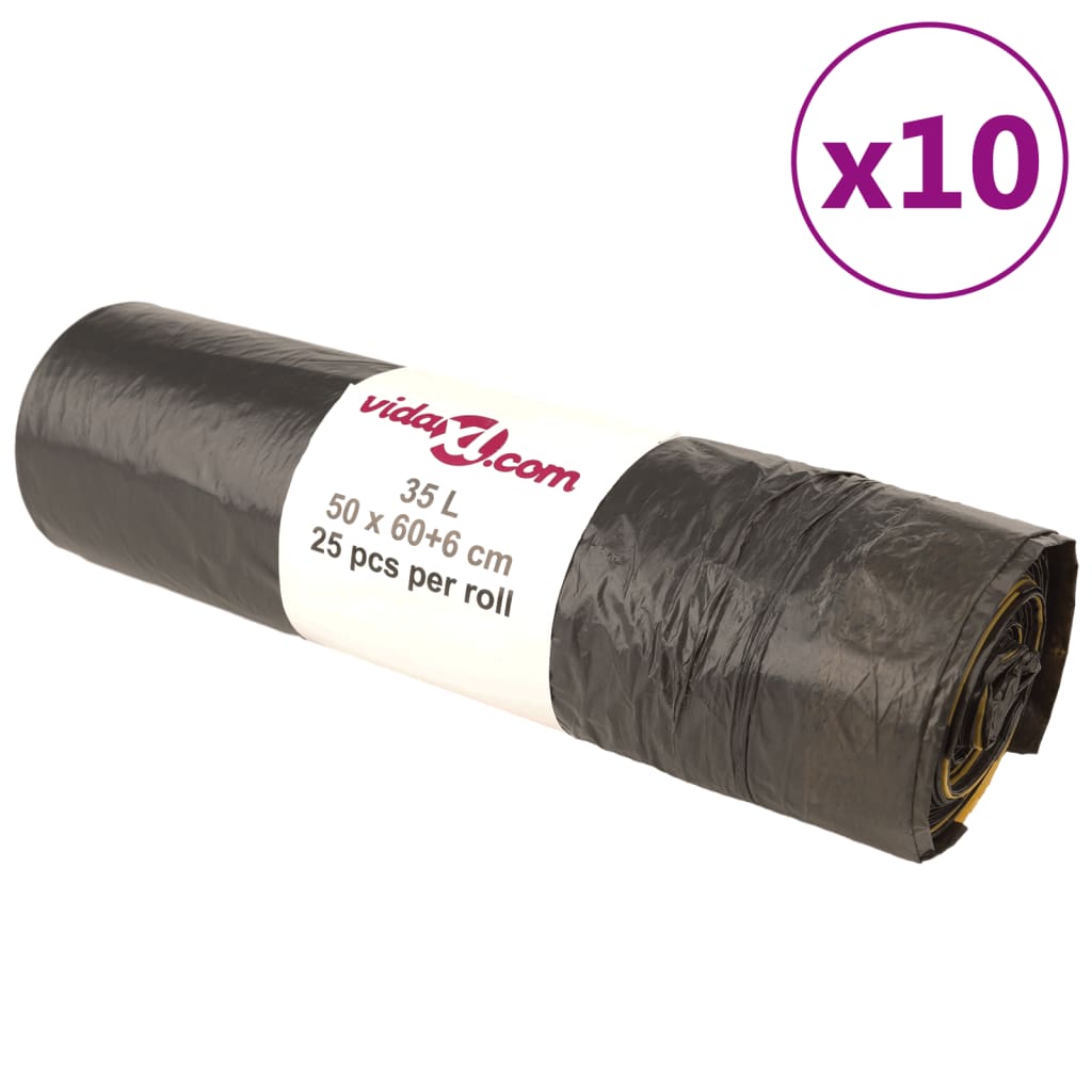 Affaldsposer med lukkesnor 35 l - 10 ruller (250 stk.), sort