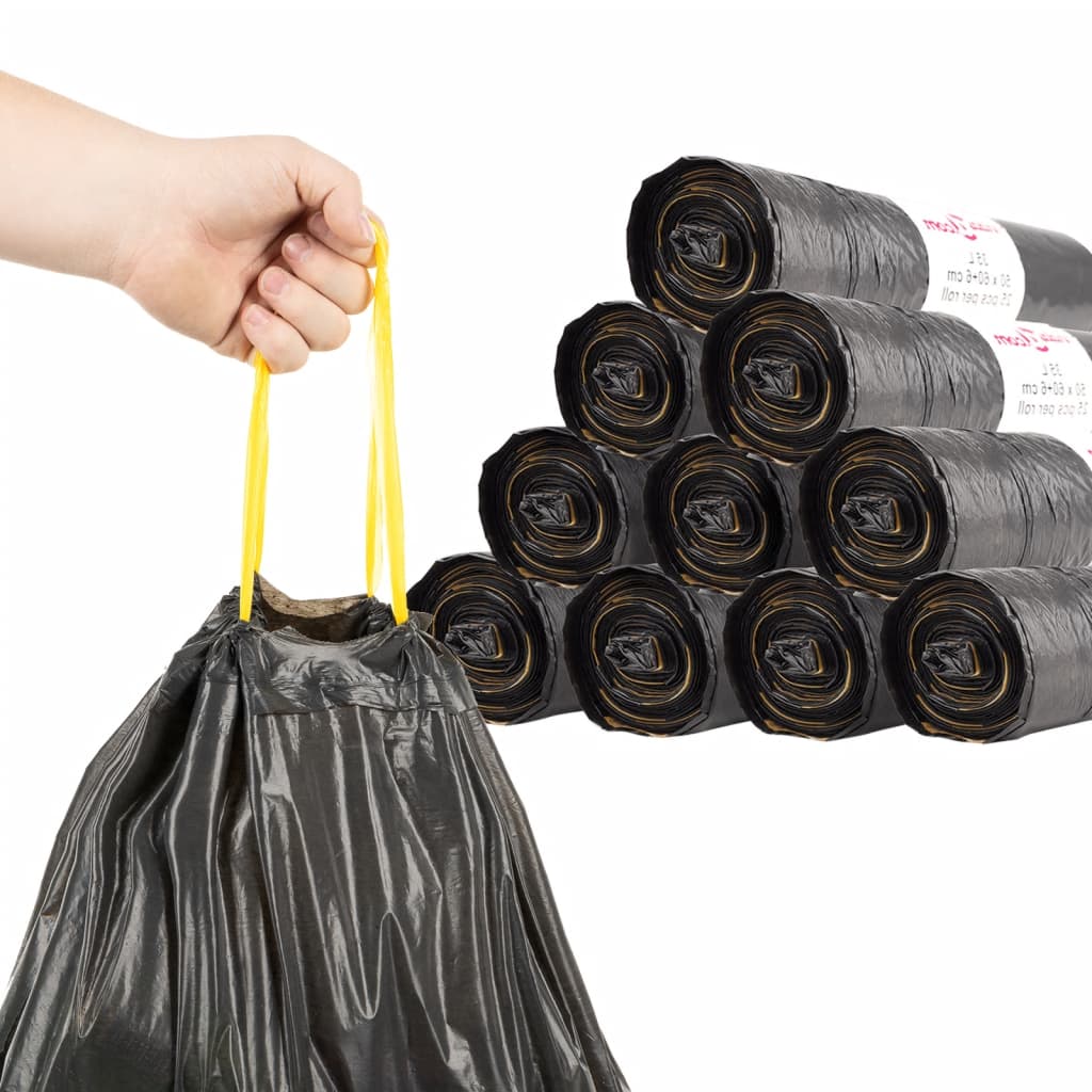 affaldsposer med lukkesnor 250 stk. 35 l sort