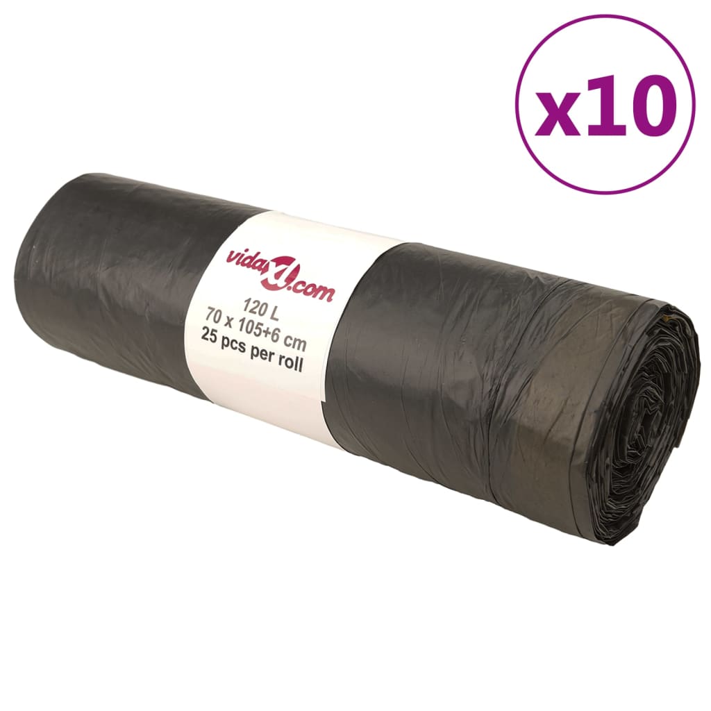 Affaldsposer med lukkesnor 120 l - 10 ruller (250 stk.), sort