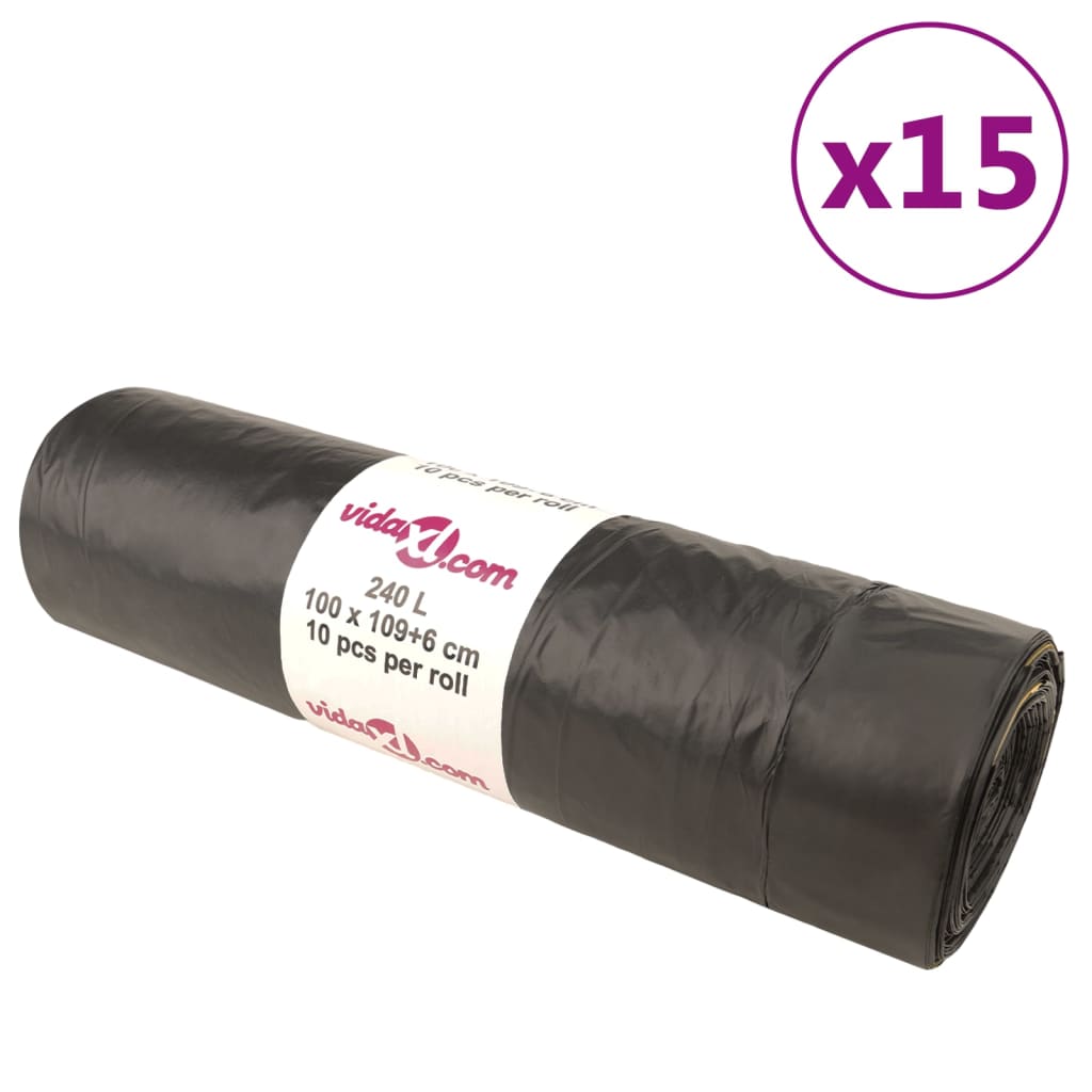 Affaldsposer med lukkesnor - 150 stk., 240 l, sort