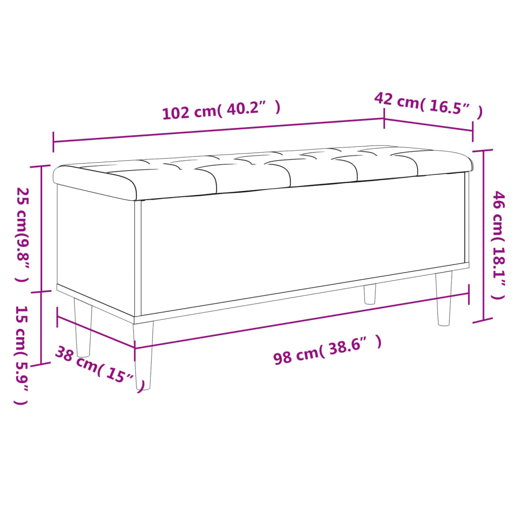 opbevaringsbænk 102x42x46 cm konstrueret træ grå sonoma-eg