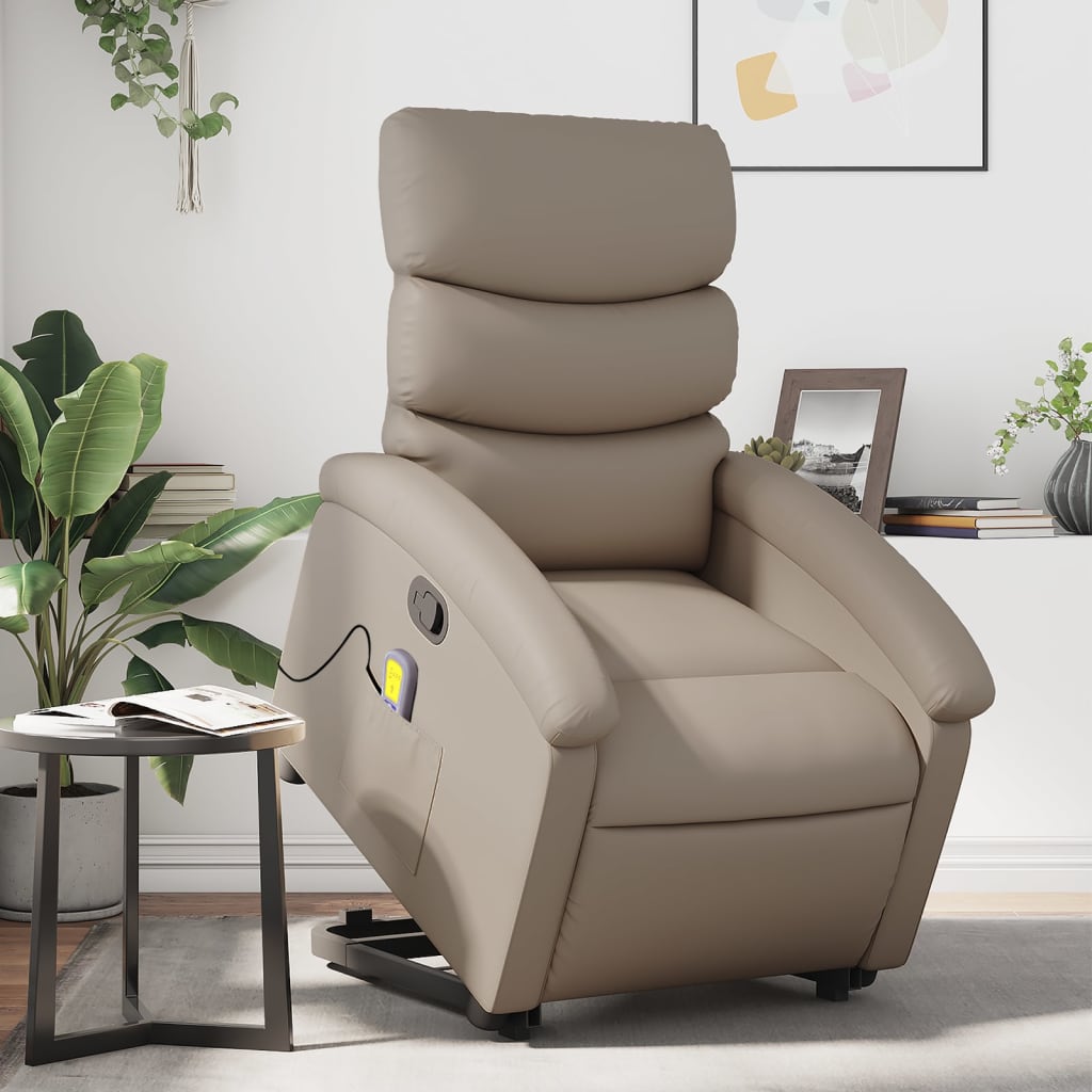 løftestol med massagefunktion kunstlæder cappuccino