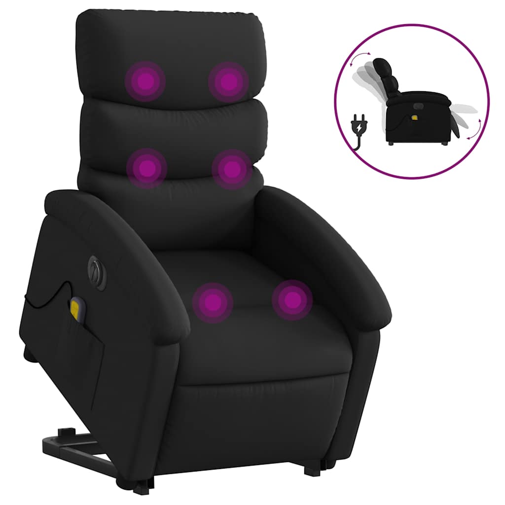 massagestol med løftefunktion kunstlæder sort