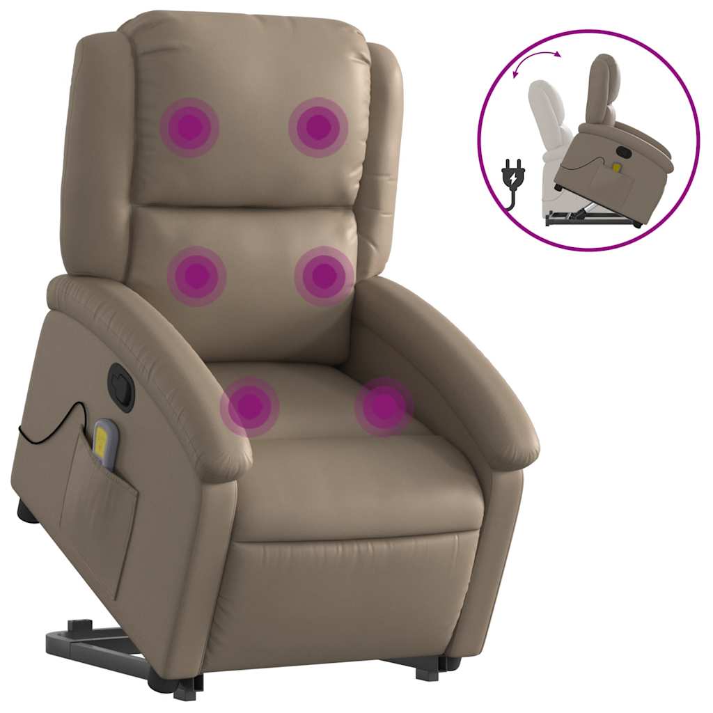 løftestol med massagefunktion kunstlæder cappuccino